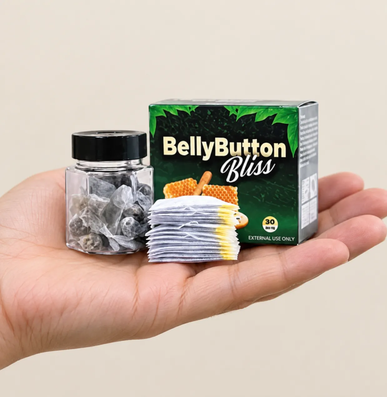Belly Button Bliss — the package held in a hand